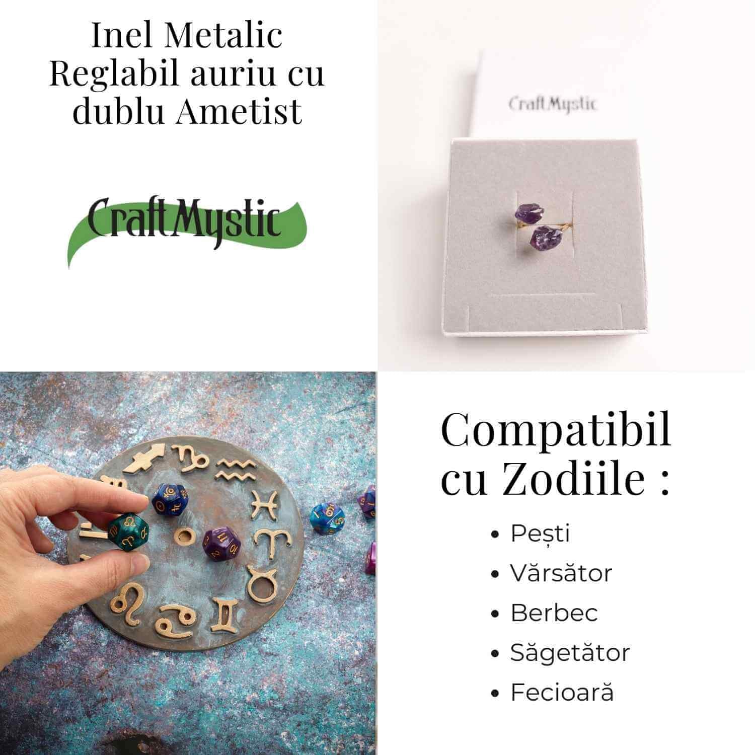 Inel reglabil cu dublu Ametist – Claritate mentala si echilibru spiritual