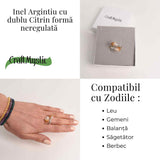 Inel Argintiu Reglabil cu Dublu Citrin - Energie Pozitiva si Abundenta