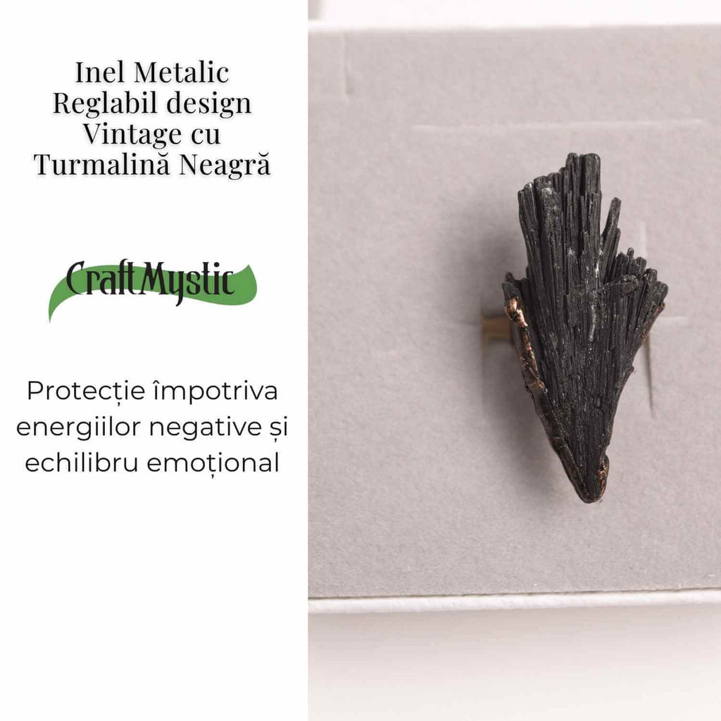 Inel Reglabil Vintage cu Turmalina Neagra aripa – Protectie si echilibru energetic