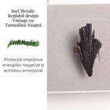 Inel Reglabil Vintage cu Turmalina Neagra aripa – Protectie si echilibru energetic