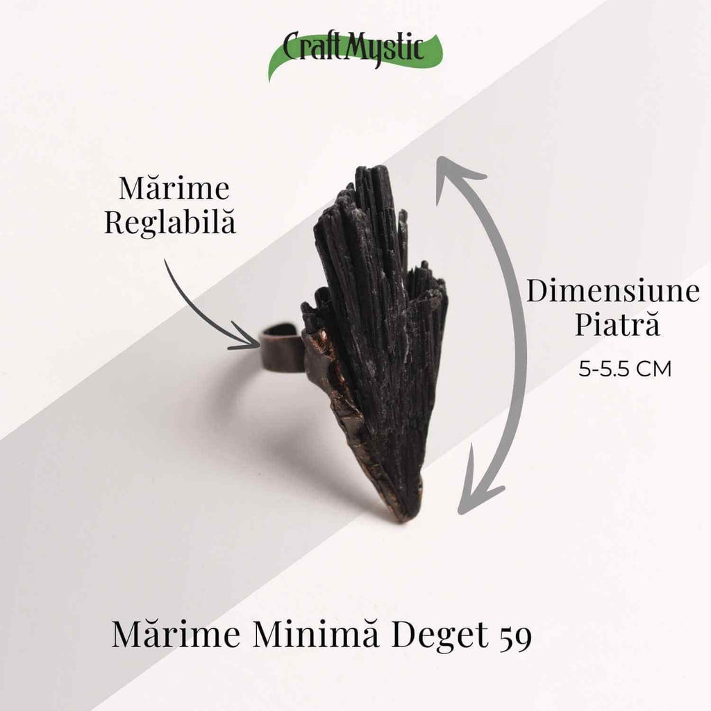 Inel Reglabil Vintage cu Turmalina Neagra aripa – Protectie si echilibru energetic