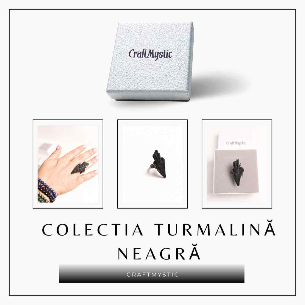 Inel Reglabil Vintage cu Turmalina Neagra aripa – Protectie si echilibru energetic