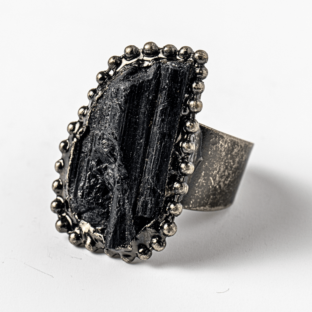 Inel Reglabil Vintage cu Turmalina Neagra – Protectie Energetica