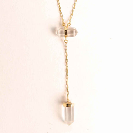 Colier Turnulet din Dublu Cuart de Stanca – Claritate Mentala si Protectie Energetica – Argint 925 Placat cu Aur 18K