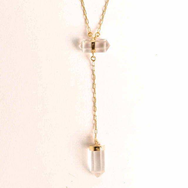Colier Turnulet din Dublu Cuart de Stanca – Claritate Mentala si Protectie Energetica – Argint 925 Placat cu Aur 18K