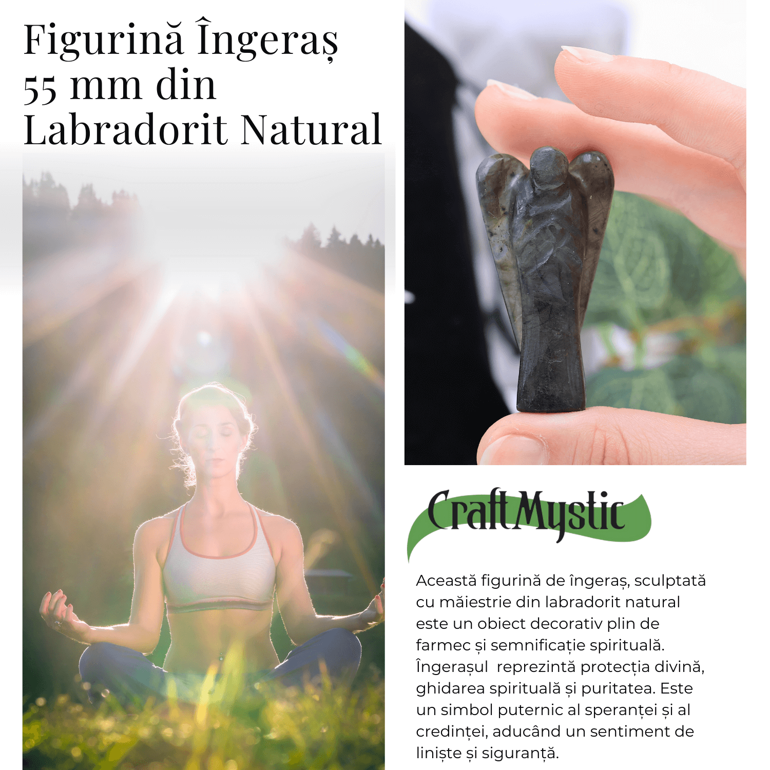 Figurina Inger 55mm din Labradorit Sculptat Manual