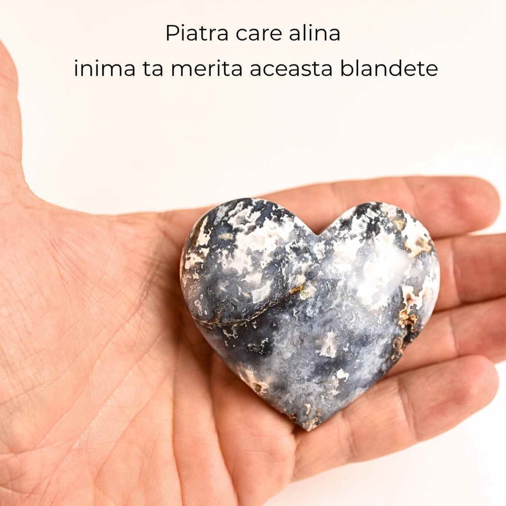 Inima din Agat Blue Plume – Vindecare si pace in palma ta