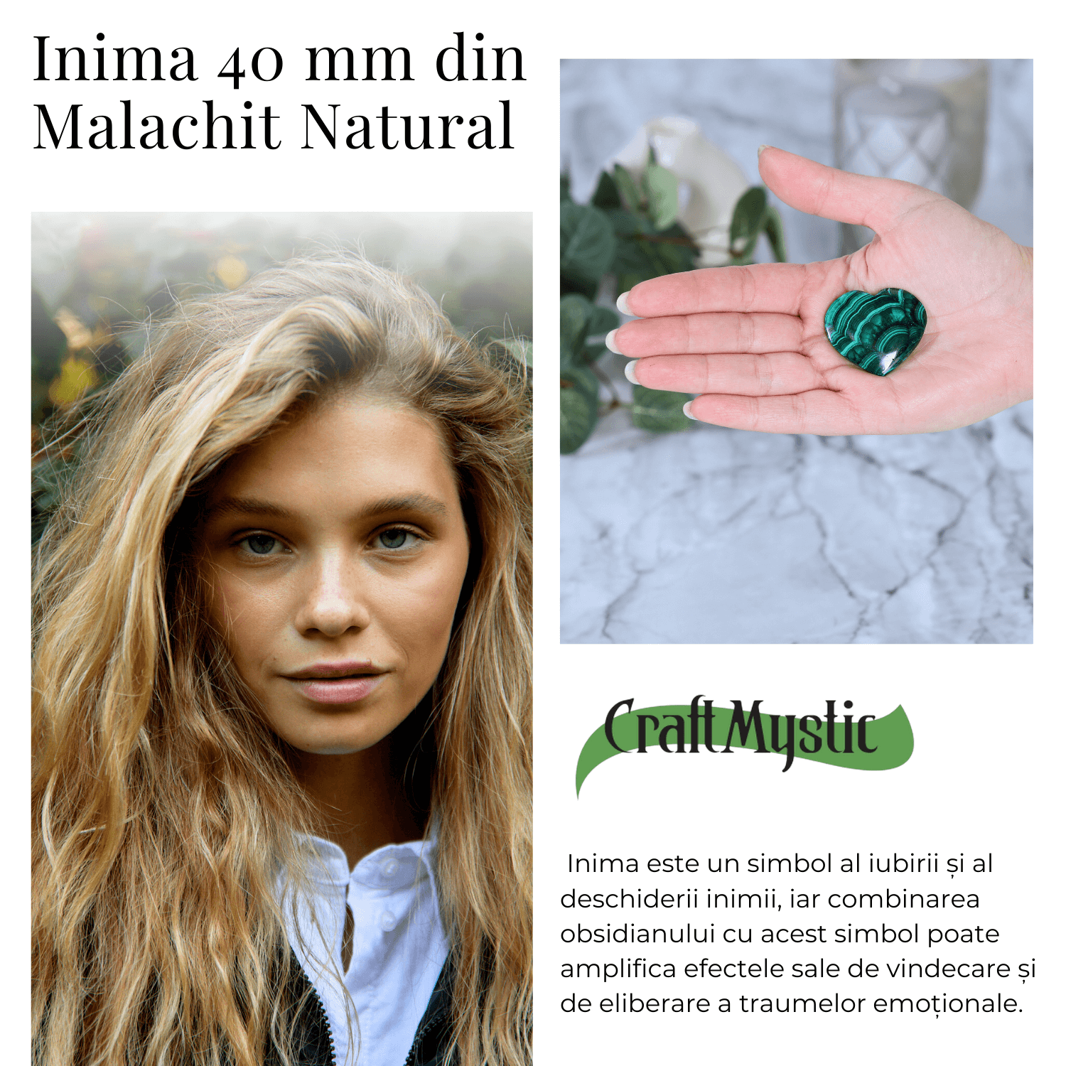 Inima de Malachit Natural 40mm