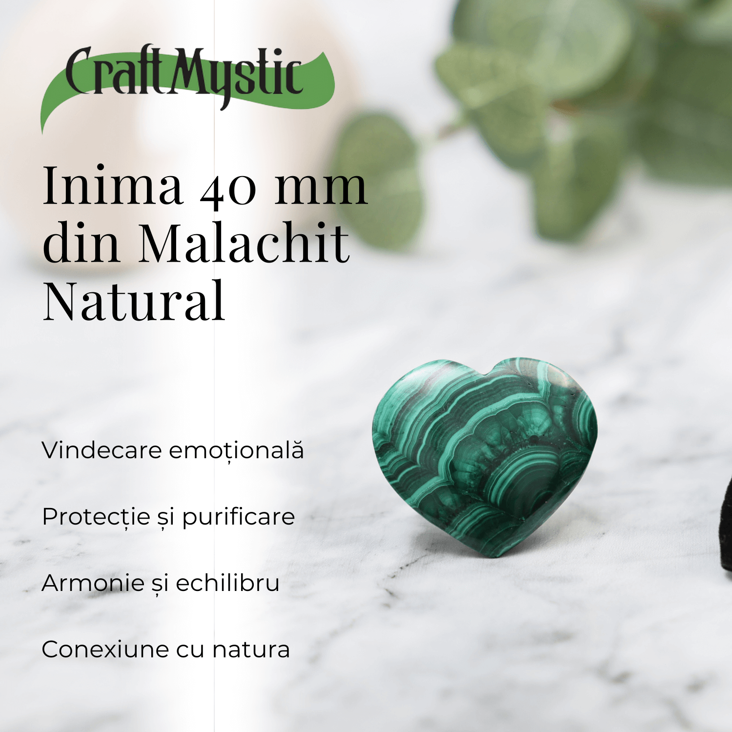 Inima de Malachit Natural 40mm