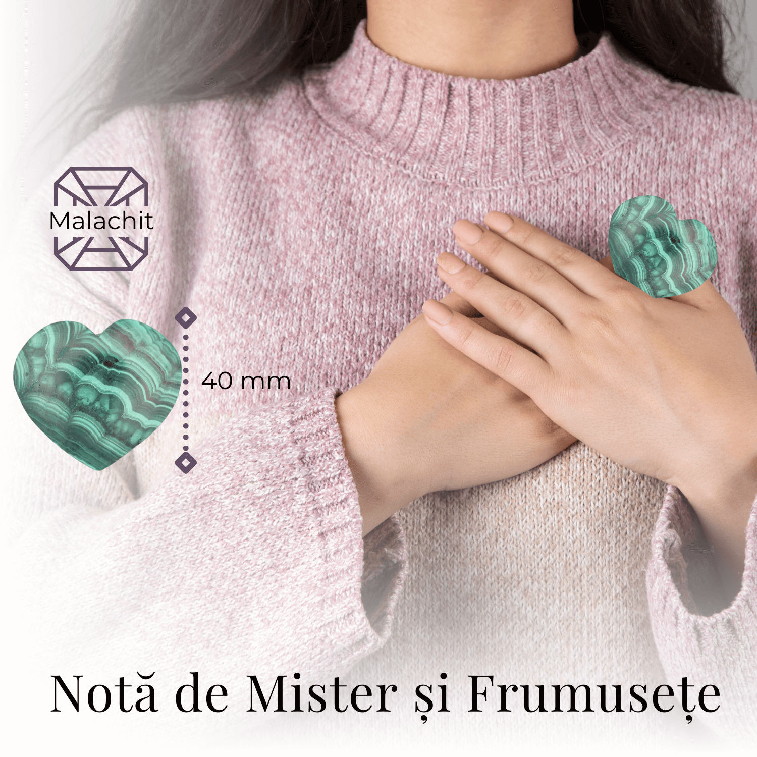 Inima de Malachit Natural 40mm