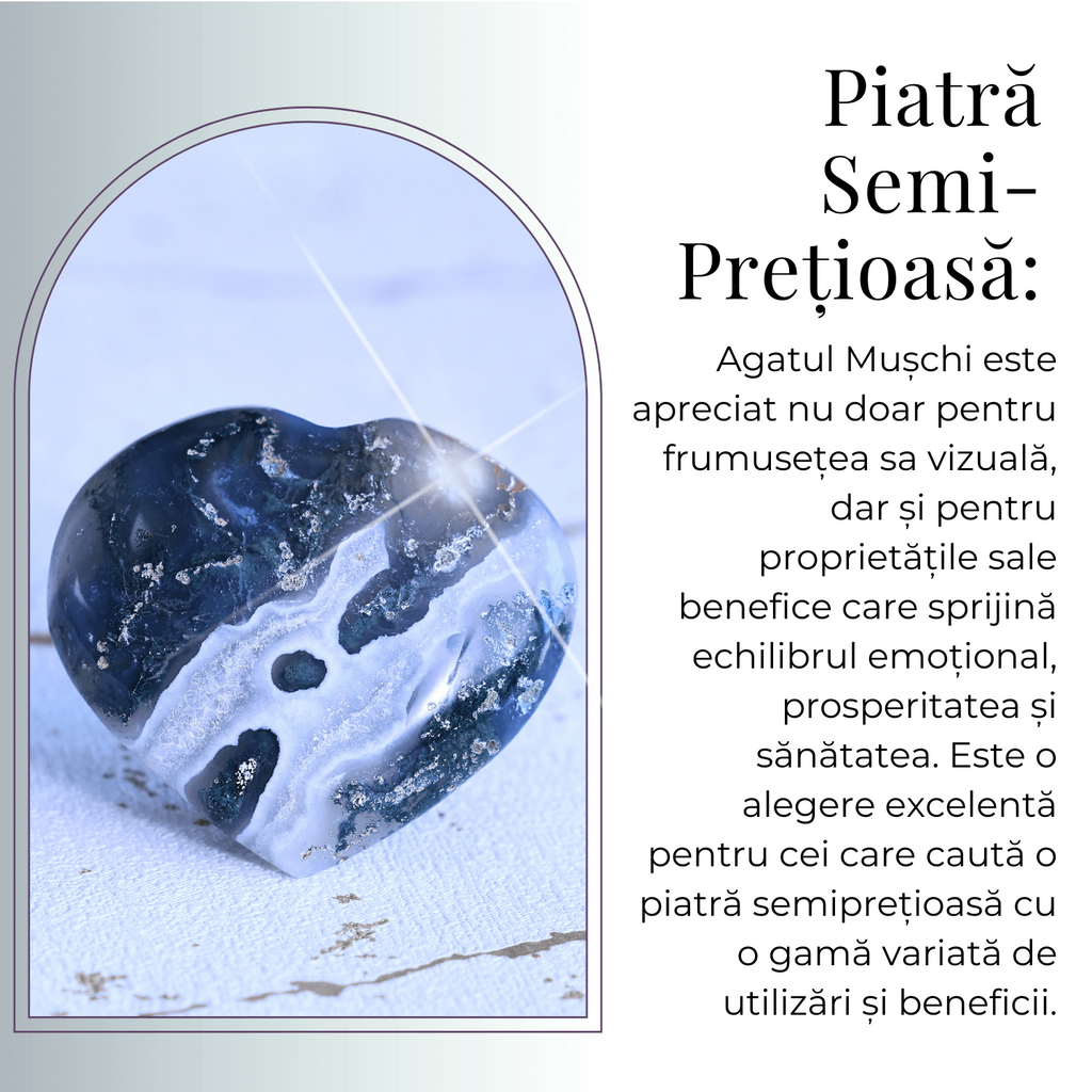 Inimioara din Agat Muschi 50-55mm - Armonie si Vindecare