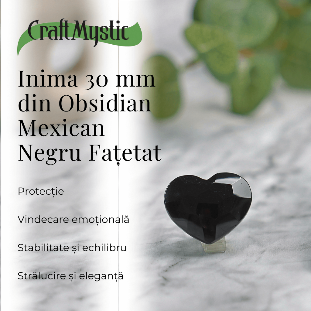 Inimioara Decorativa 30 mm din Obsidian Negru Fatetat Mexican