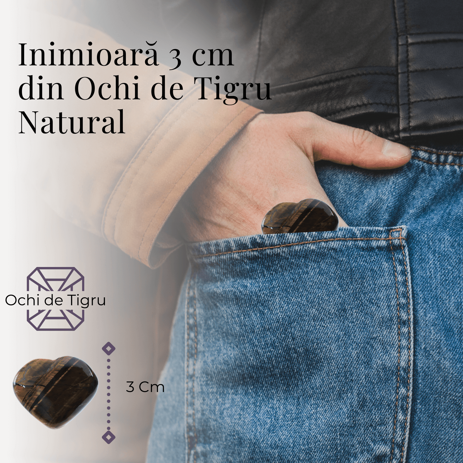 Inima Sculptata Manual de 30mm din Ochi de Tigru