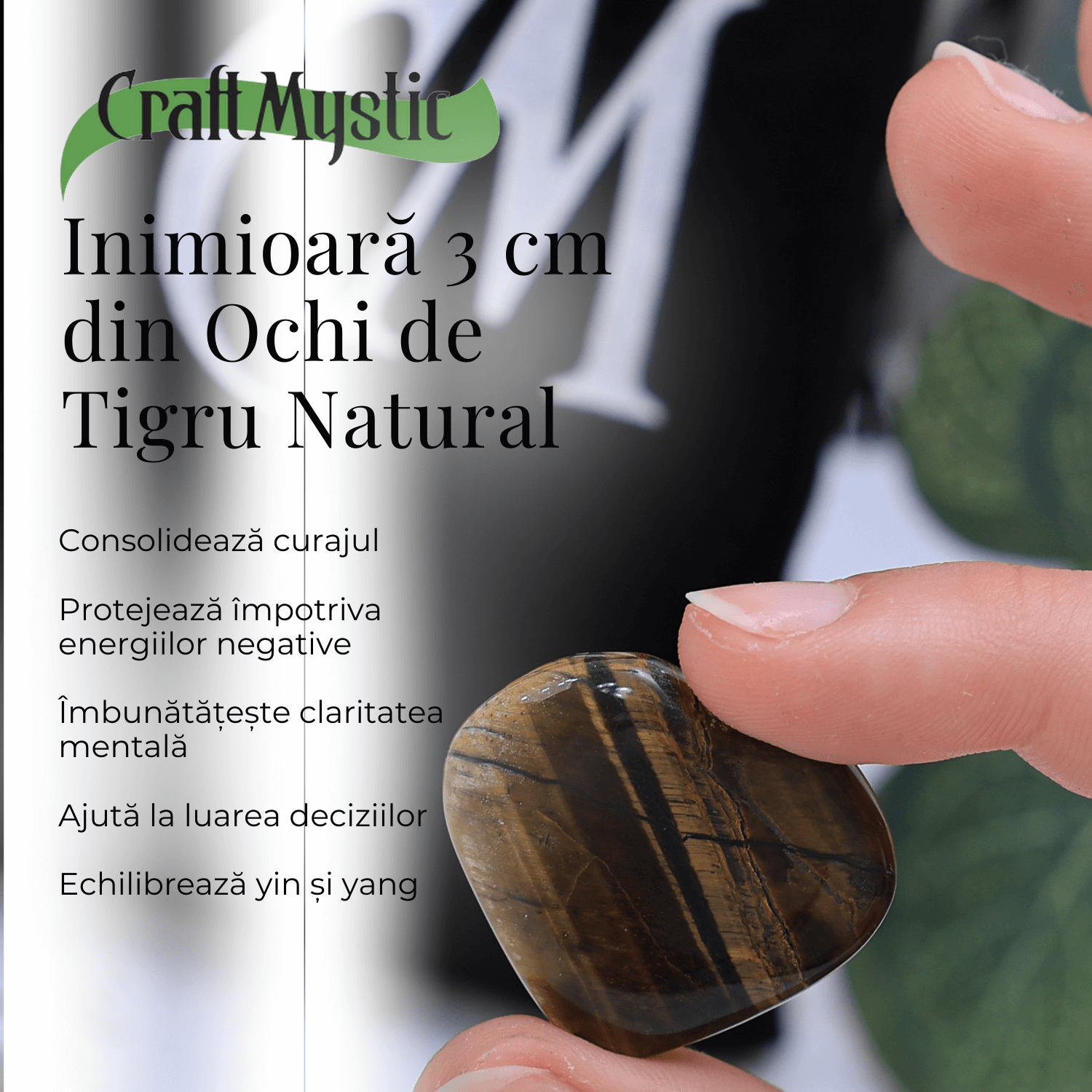 Inima Sculptata Manual de 30mm din Ochi de Tigru