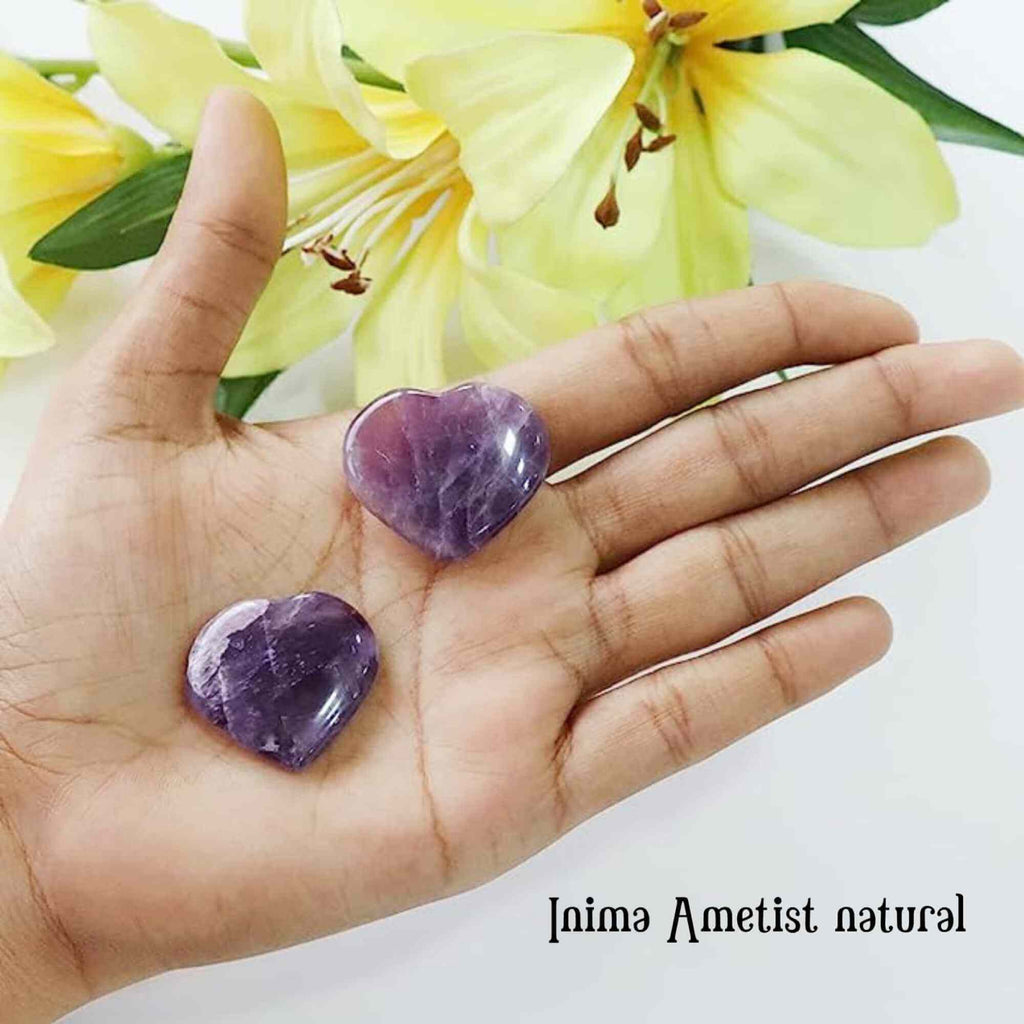 Inimioara din cristal Ametist 3 cm si saculet satin inclus