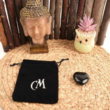 Inimioara cristal Obsidian Negru 4 cm si saculet satin inclus