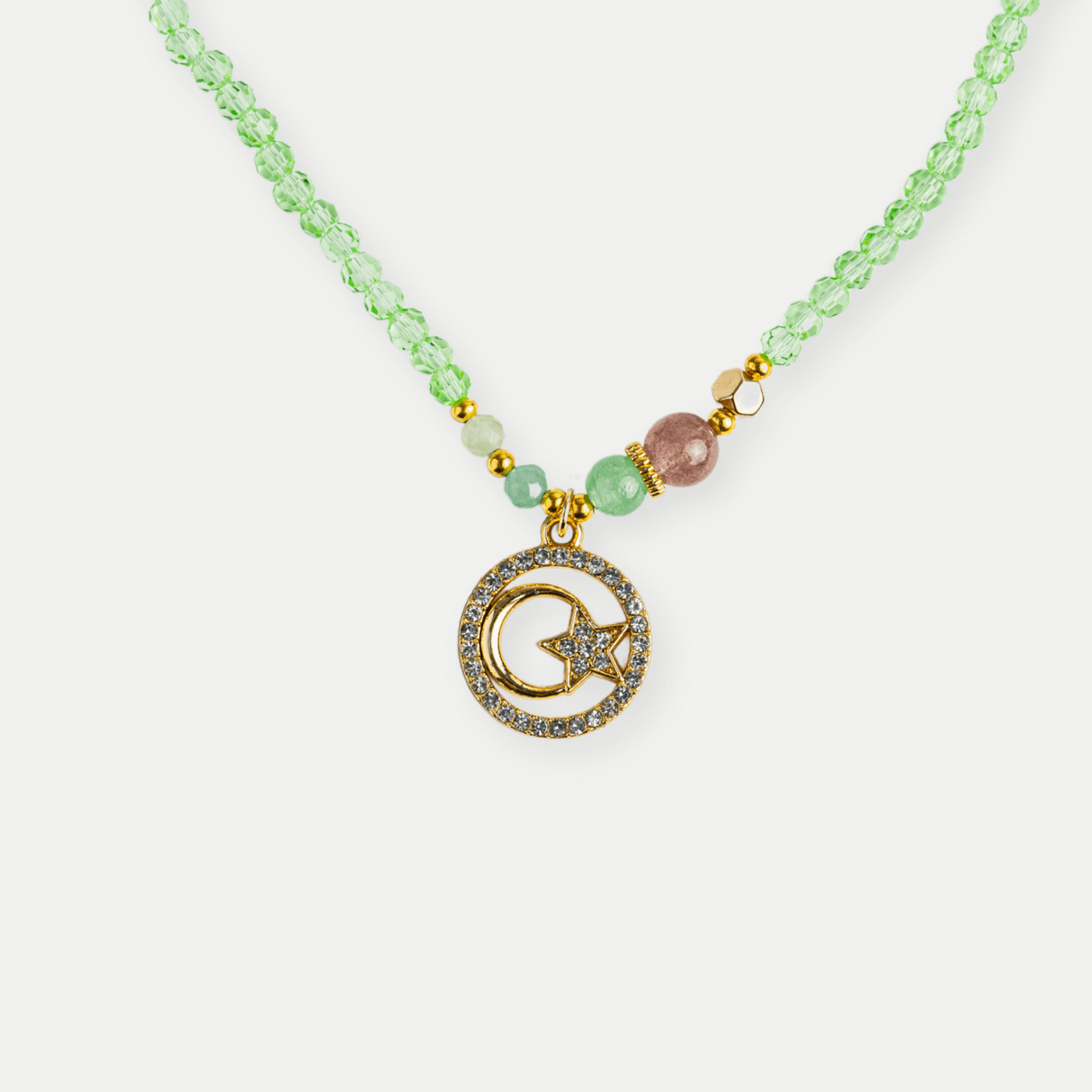 Colier Mistic cu Peridot, Cristal Capsuna si Simboluri Ceresti