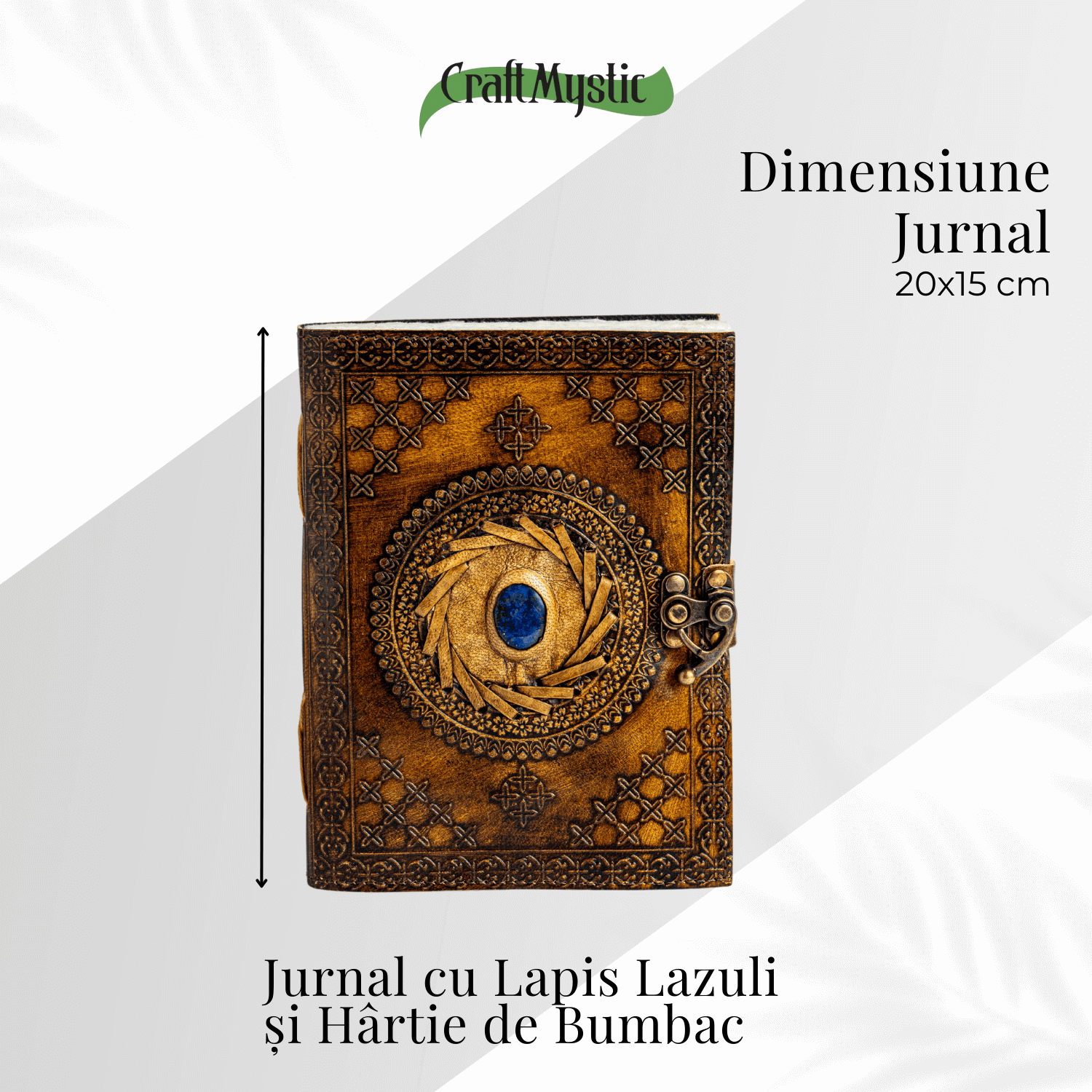 Jurnal din piele naturala cu Lapis Lazuli si hartie de bumbac – Calatorie interioara in stil vintage