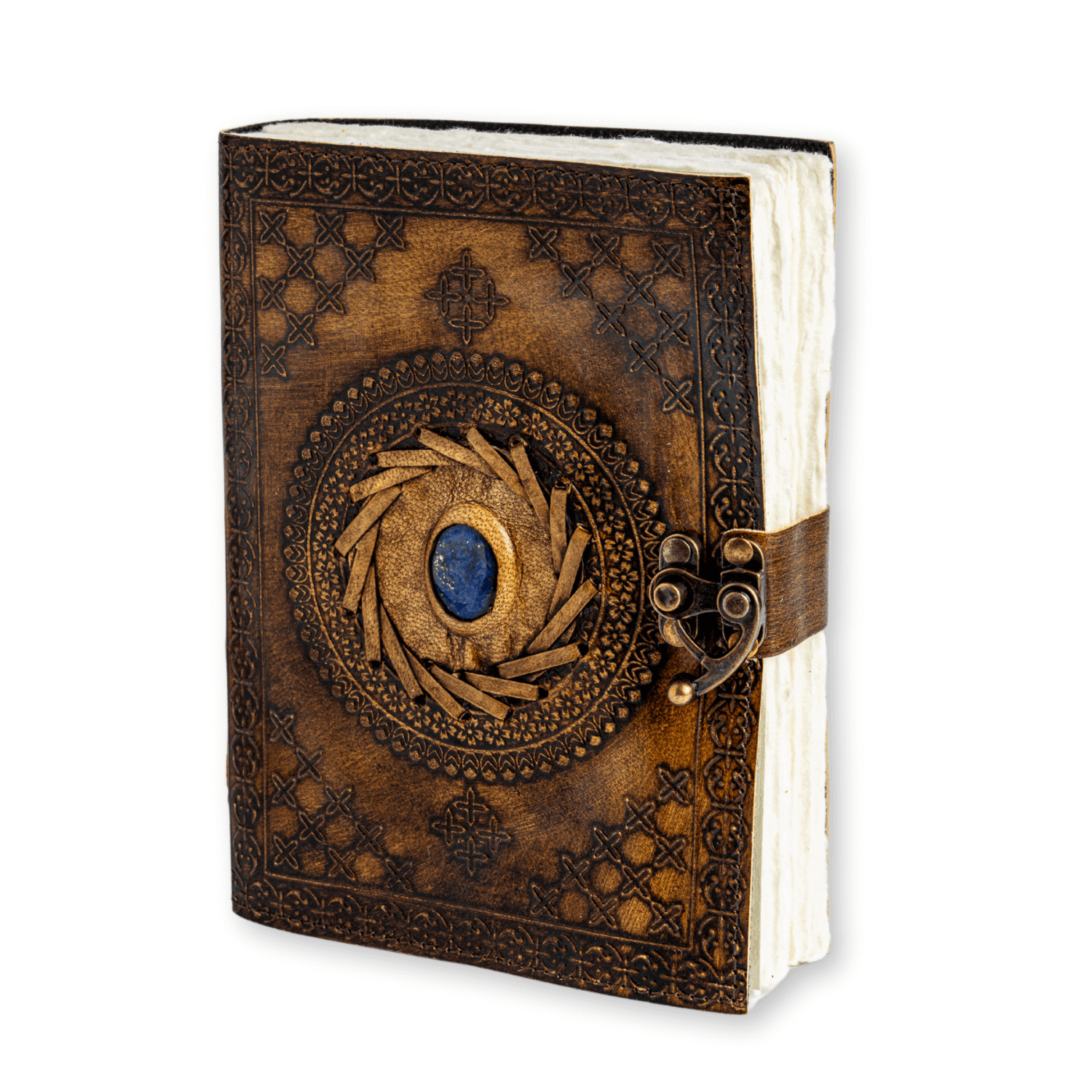 Jurnal din piele naturala cu Lapis Lazuli si hartie de bumbac – Calatorie interioara in stil vintage
