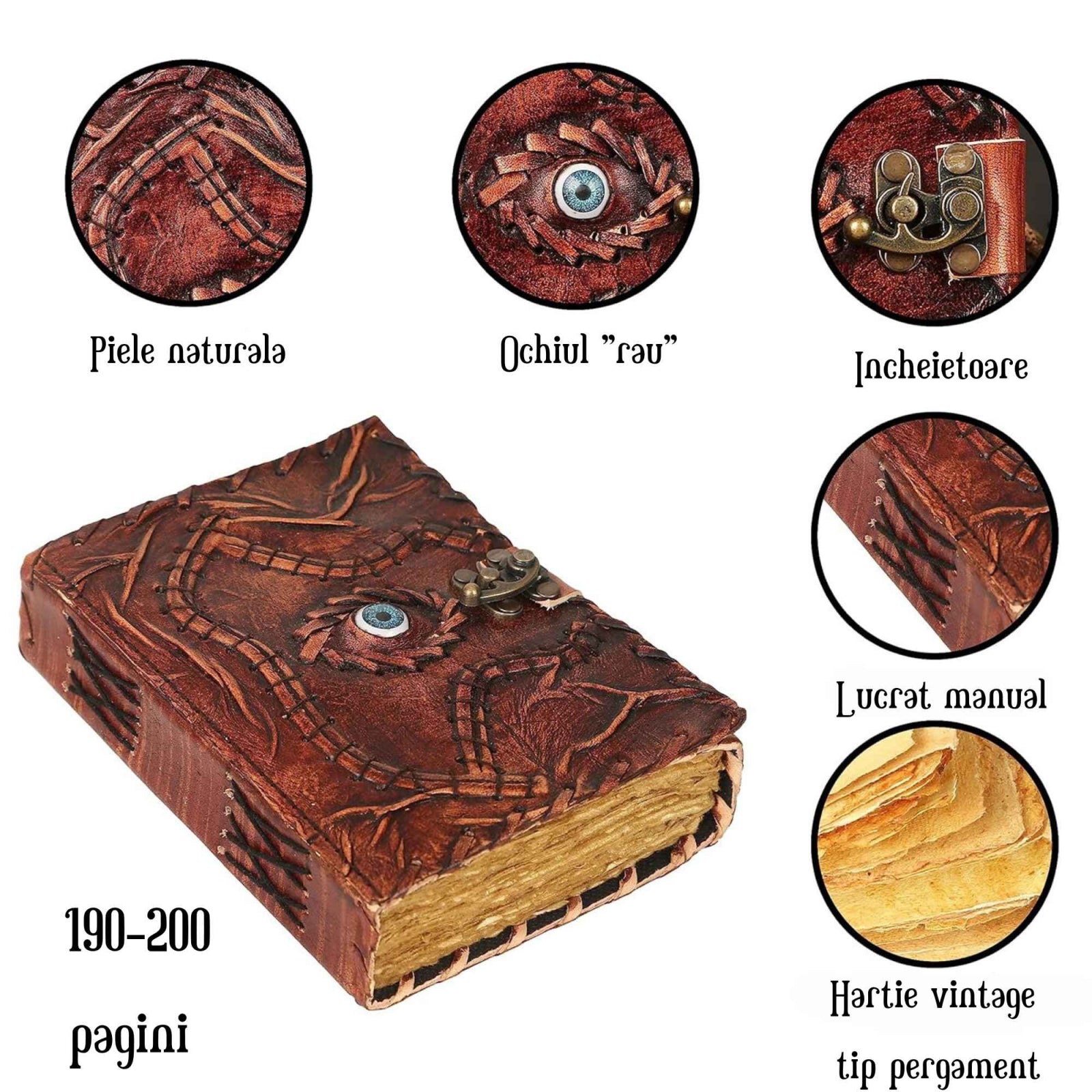 Jurnal Handmade din Piele cu Blocare si Design Carte Hocus Pocus