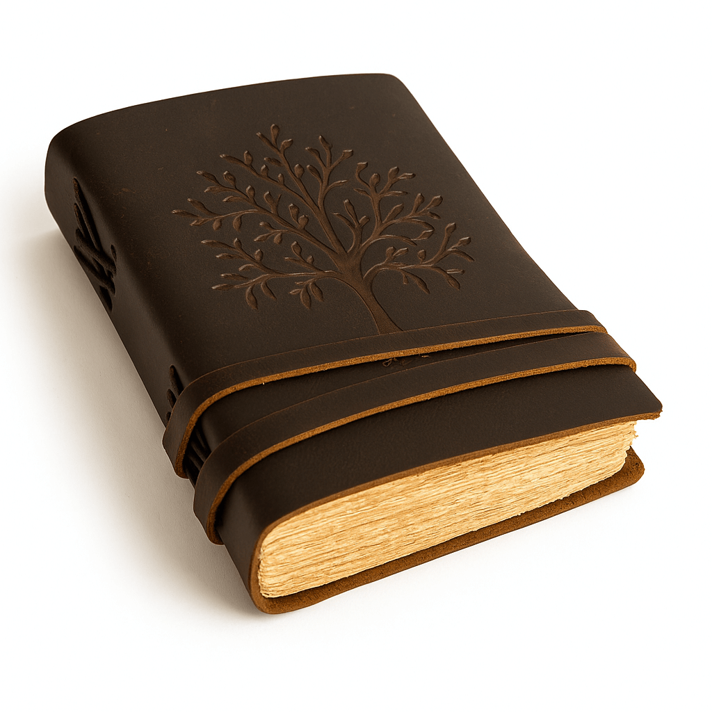 Jurnal piele naturala cu Arborele Vietii si hartie de bumbac – Creativitate si conexiune spirituala