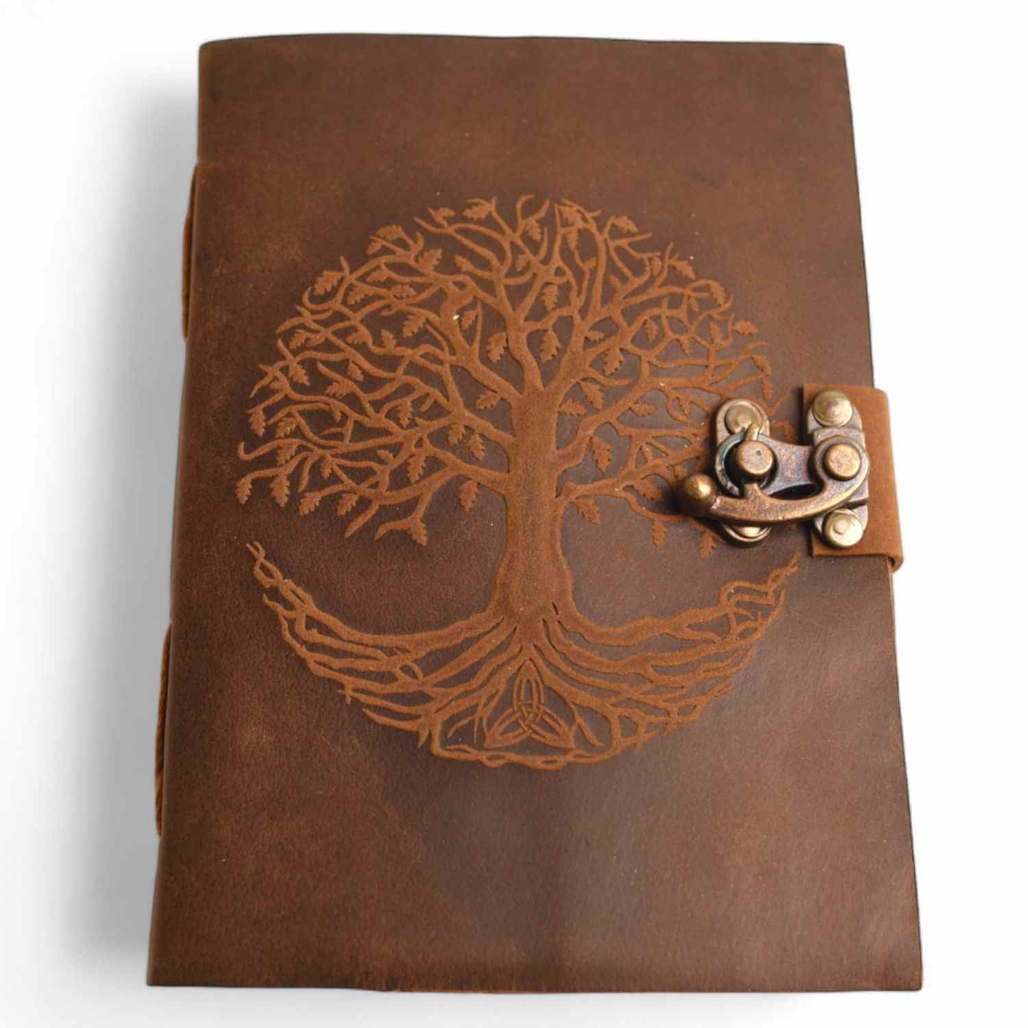 Jurnal Vintage din Piele naturala cu Model Arborele Vietii si Hartie Cartonata