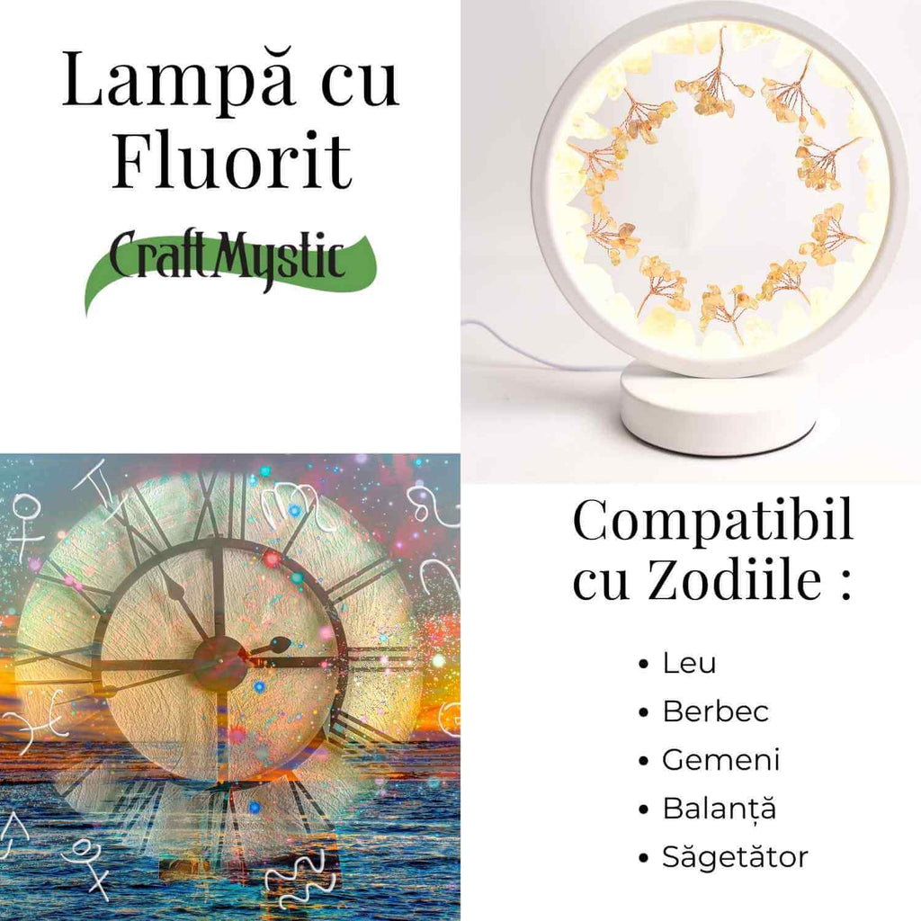 Lampa de Noapte Rotunda cu Cristale Citrin Brut si Rulat – Energie Pozitiva si Calm pentru Casa Ta