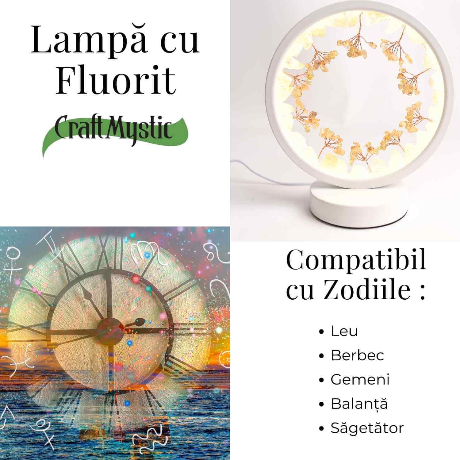 Lampa de Noapte Rotunda cu Cristale Citrin Brut si Rulat – Energie Pozitiva si Calm pentru Casa Ta