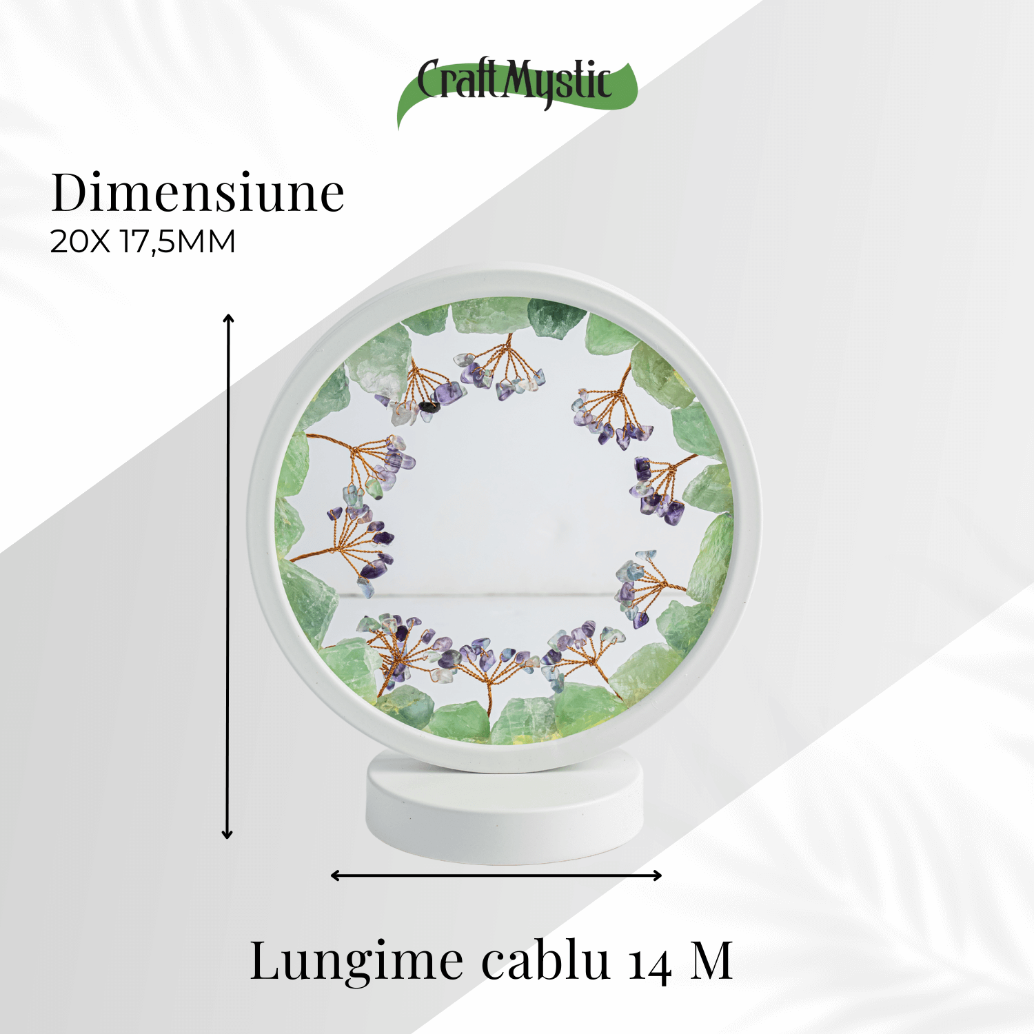 Lampa decorativa cu fluorit verde si curcubeu – Conectare USB – Claritate mentala si armonie interioara