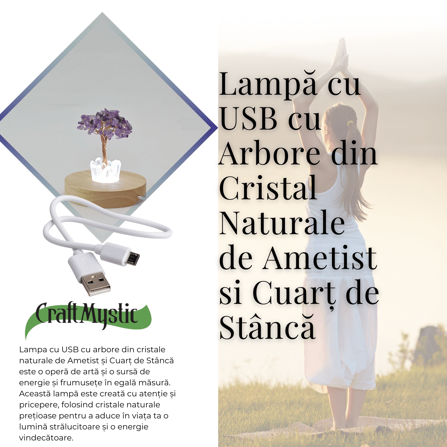 Mini Lampa de Noapte cu Arbore din Ametist Natural