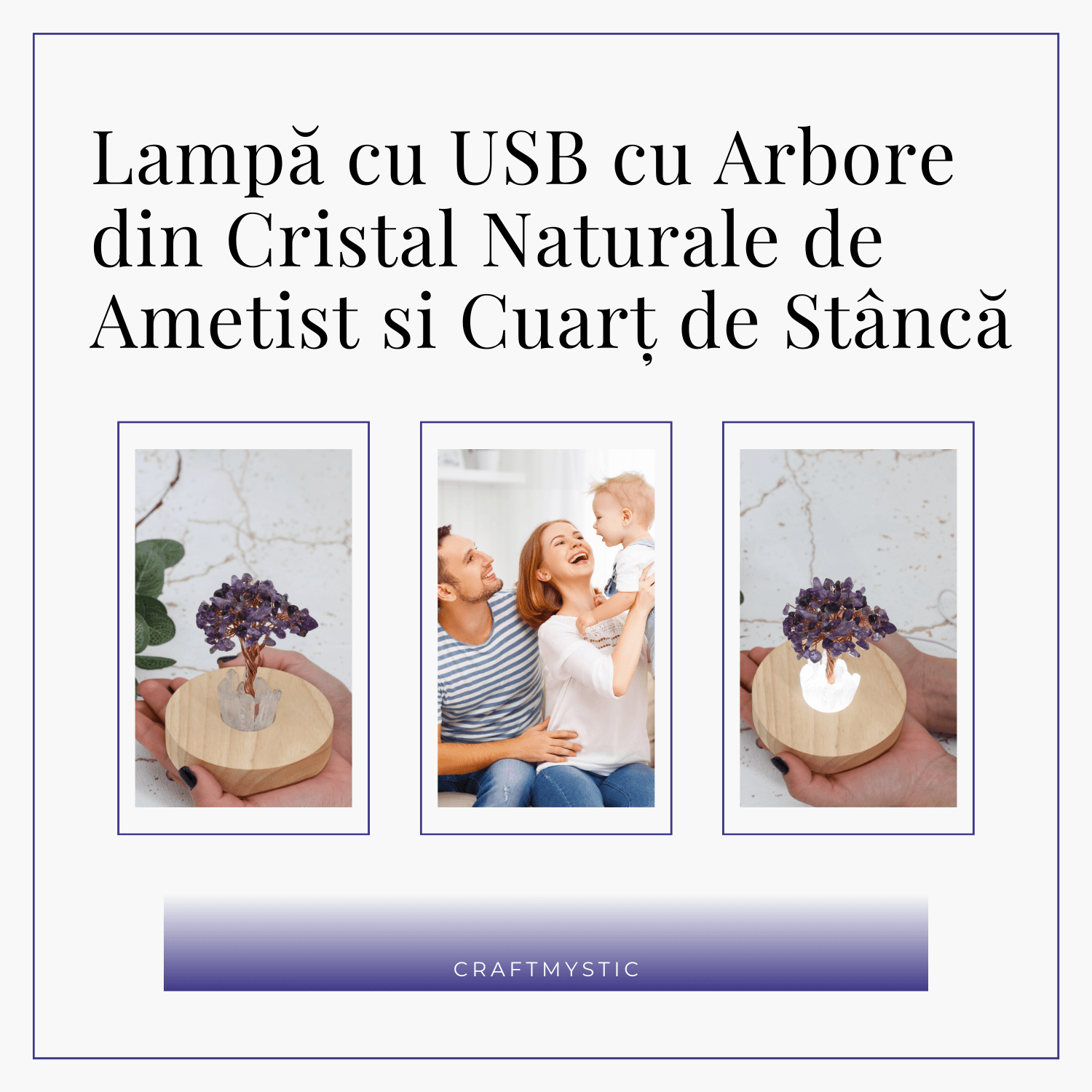 Mini Lampa de Noapte cu Arbore din Ametist Natural