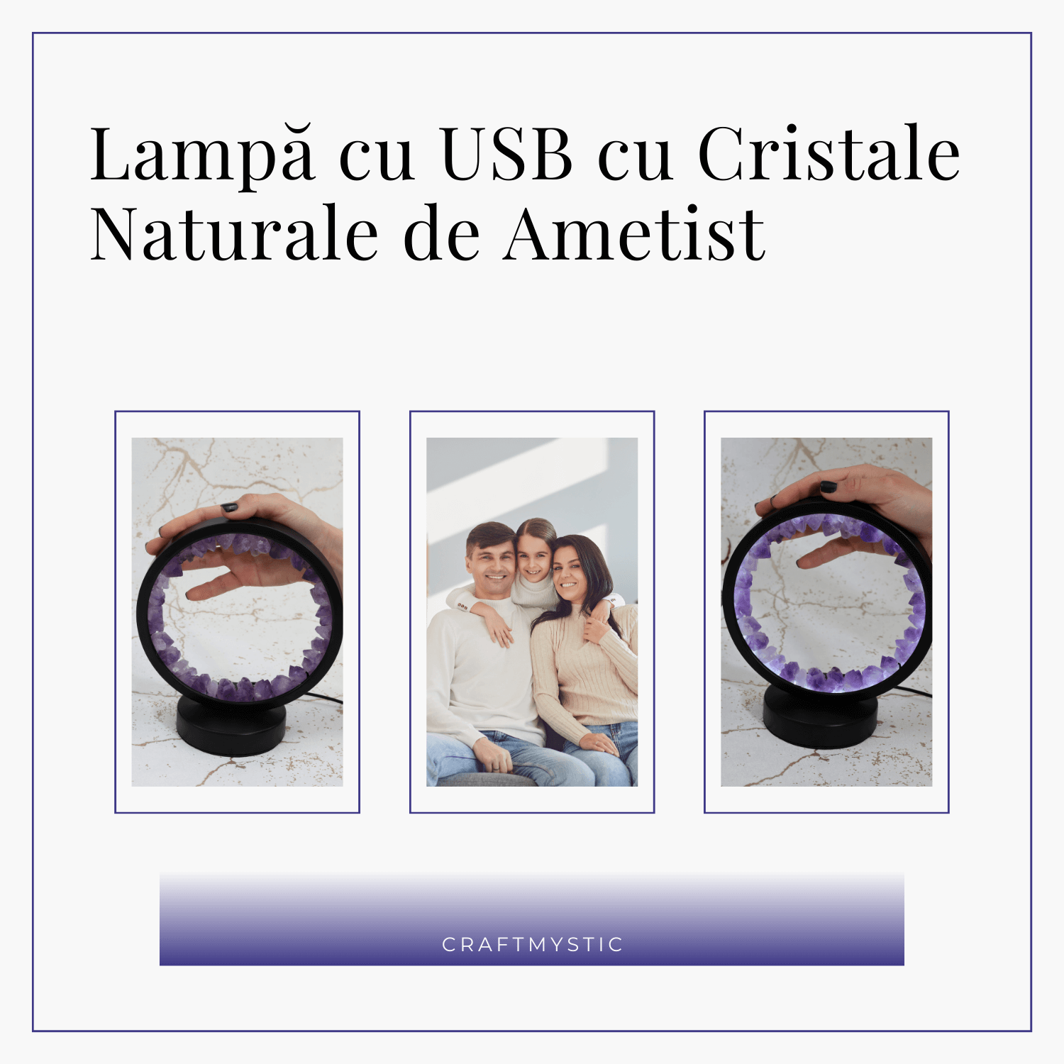 Lampa rotunda de Noapte Naturala cu Cristal de Ametist