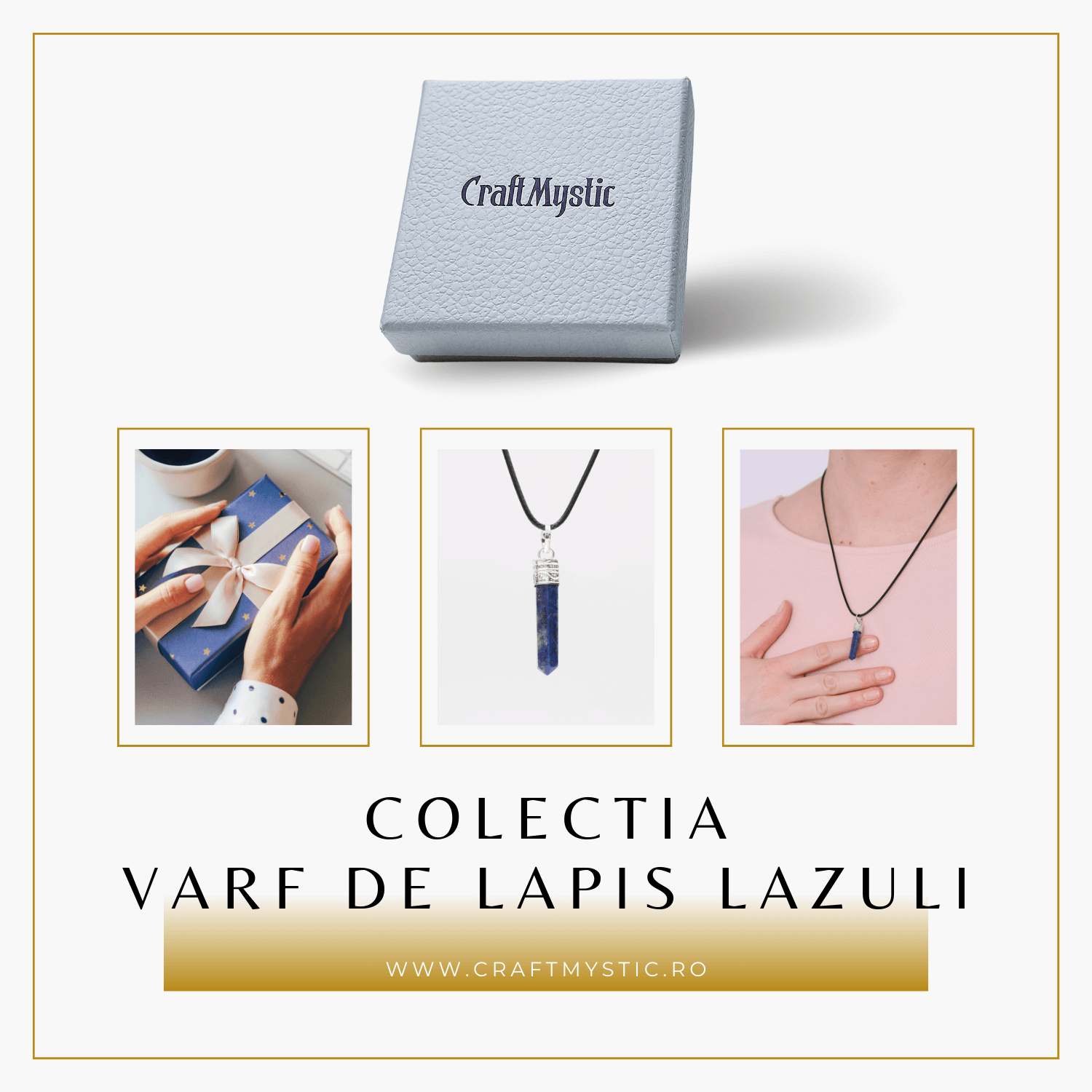 Colier Reglabil cu Pandantiv 35mm Varf de Lapis Lazuli cu 6 Fete