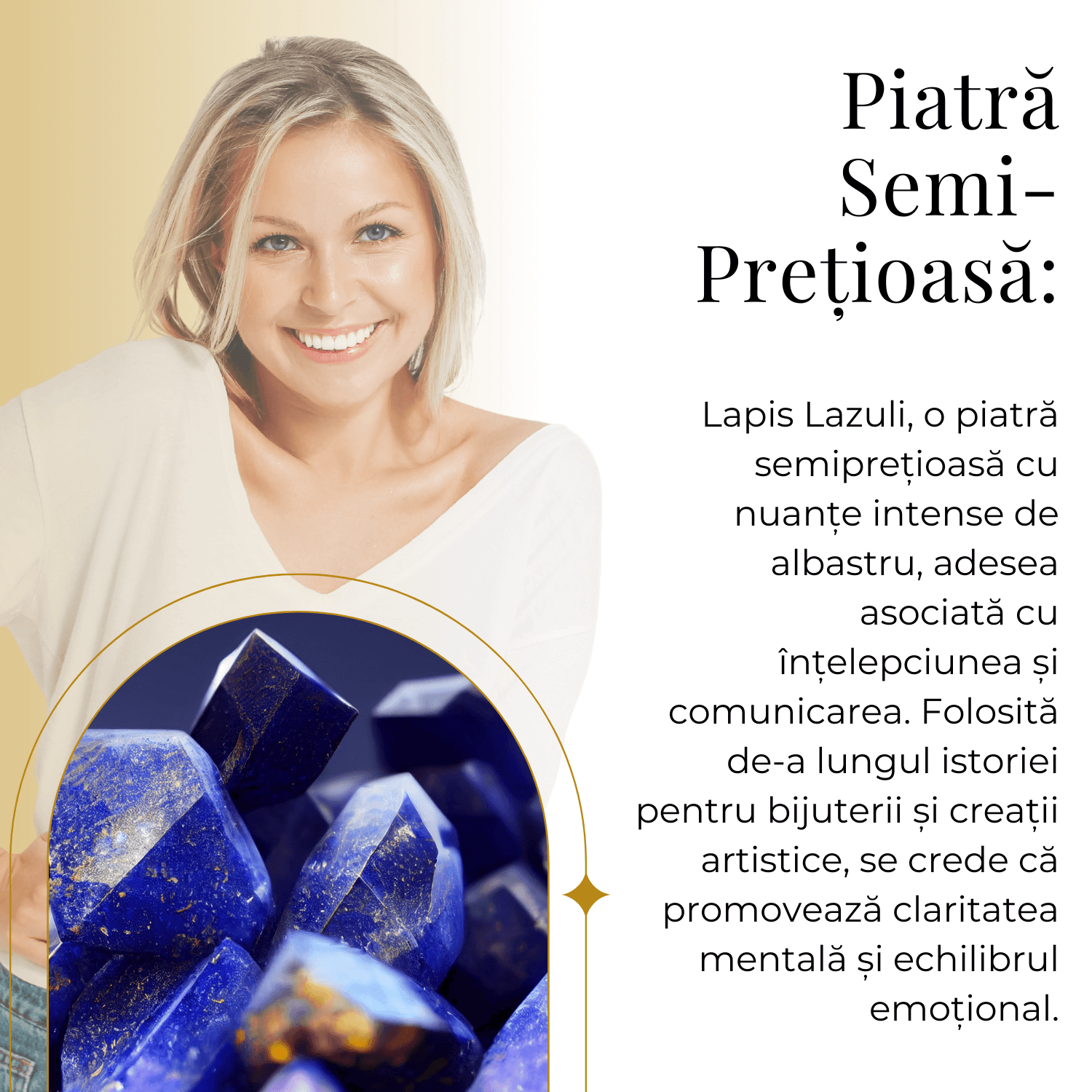 Colier Reglabil cu Pandantiv 35mm Varf de Lapis Lazuli cu 6 Fete