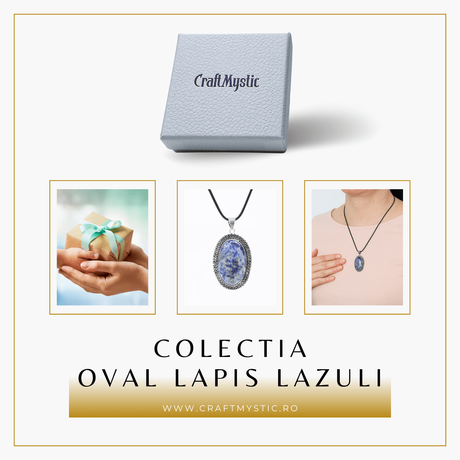 Colier Reglabil cu Pandantiv Oval 40mm de Lapis Lazuli