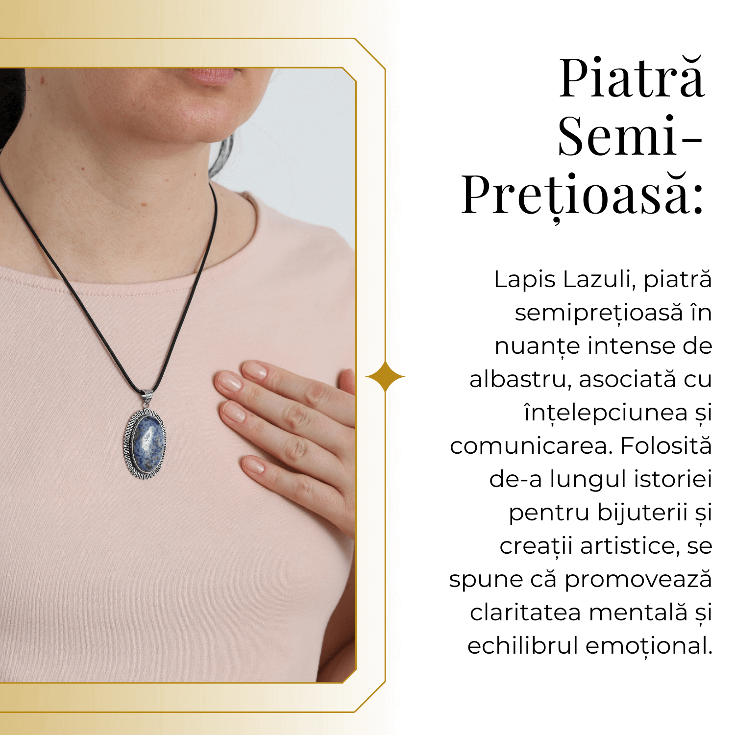 Colier Reglabil cu Pandantiv Oval 40mm de Lapis Lazuli