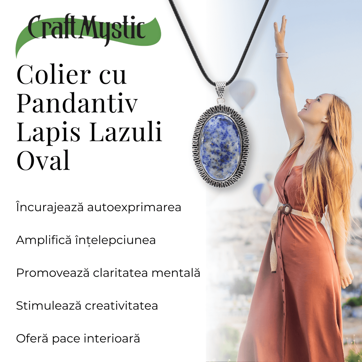 Colier Reglabil cu Pandantiv Oval 40mm de Lapis Lazuli