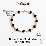 Bratara montura argint 925 cu chihlimbar rosu inchis – Geometrie si rafinament natural