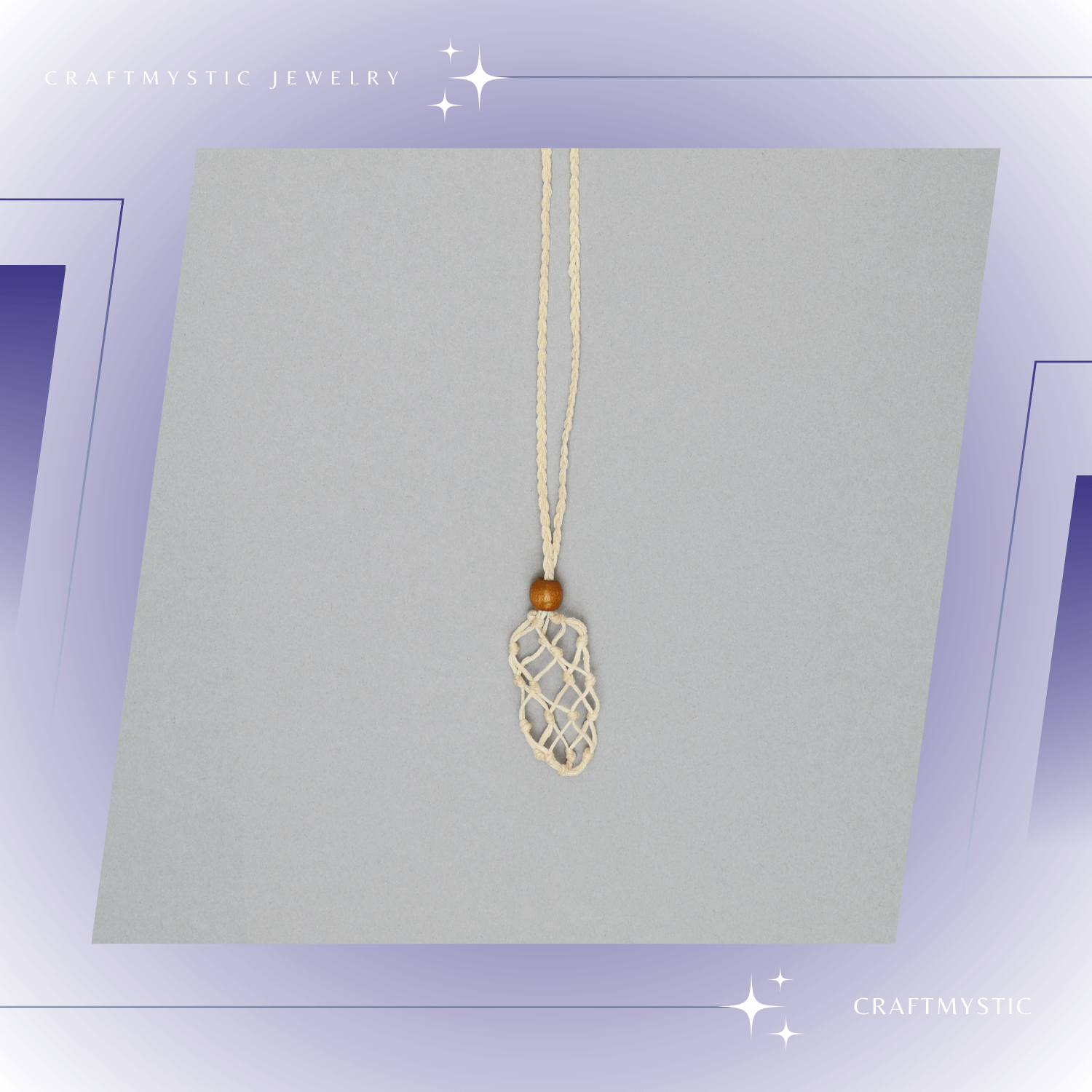 Colier Reglabil Bej Model Macrame din bumbac