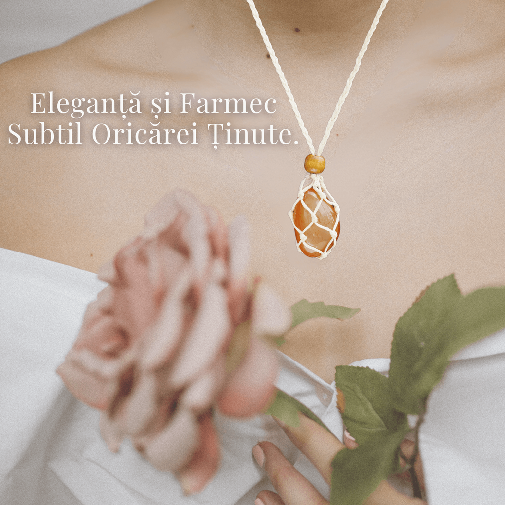 Colier Reglabil Bej Model Macrame din bumbac