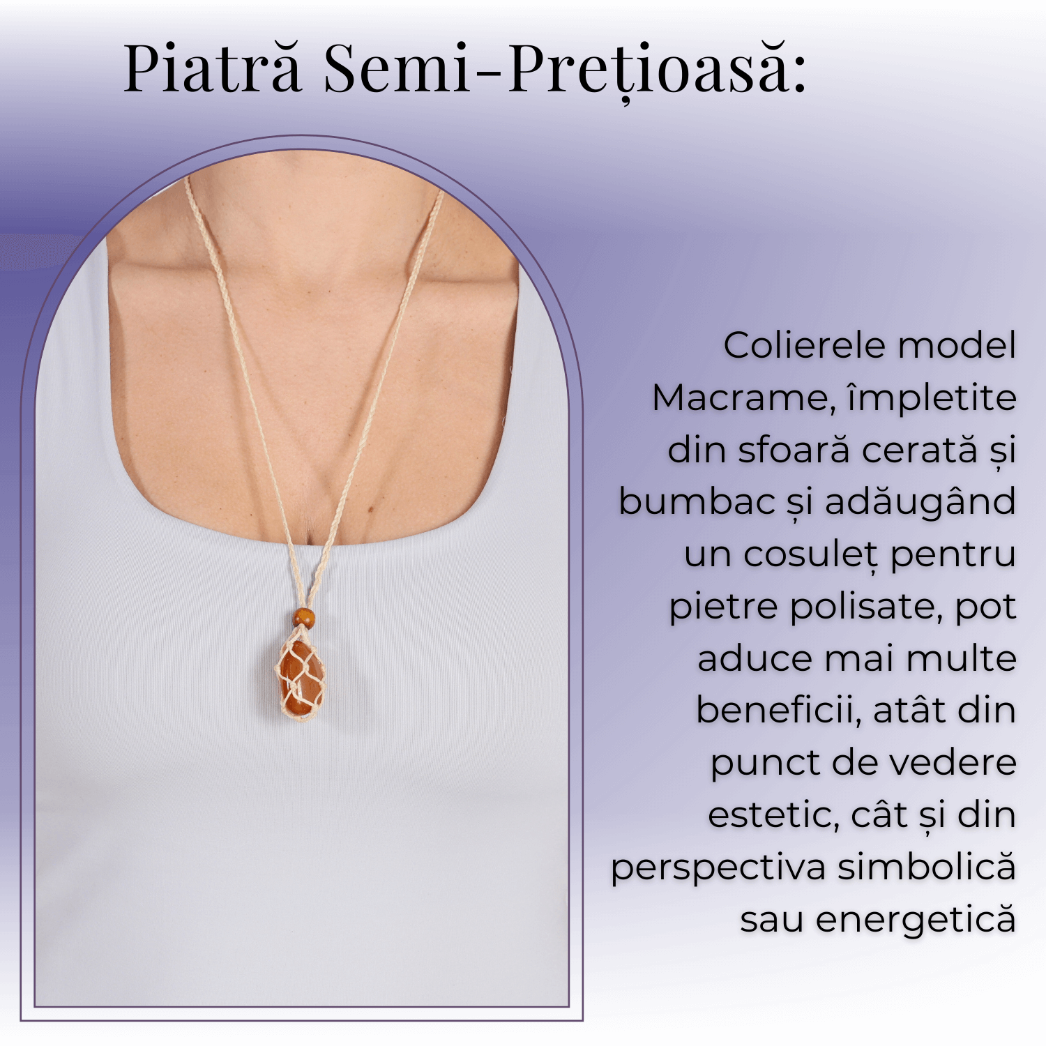 Colier Reglabil Bej Model Macrame din bumbac