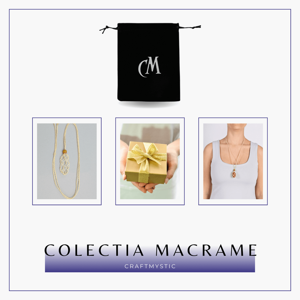 Colier Reglabil Bej Model Macrame din bumbac