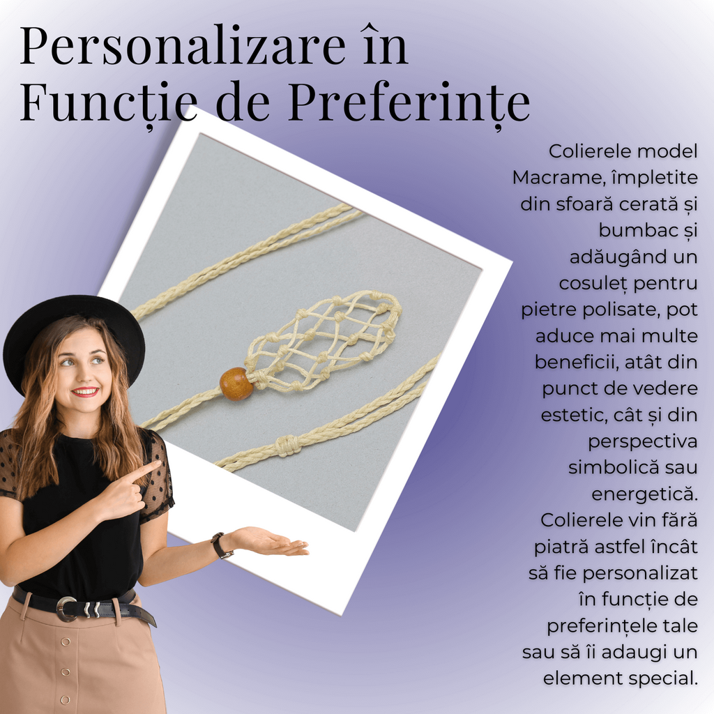 Colier Reglabil Bej Model Macrame din bumbac
