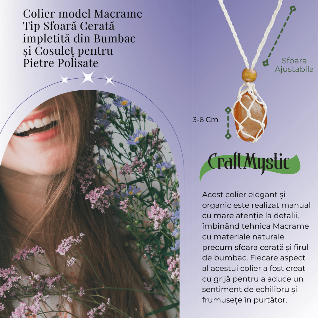 Colier Reglabil Bej Model Macrame din bumbac