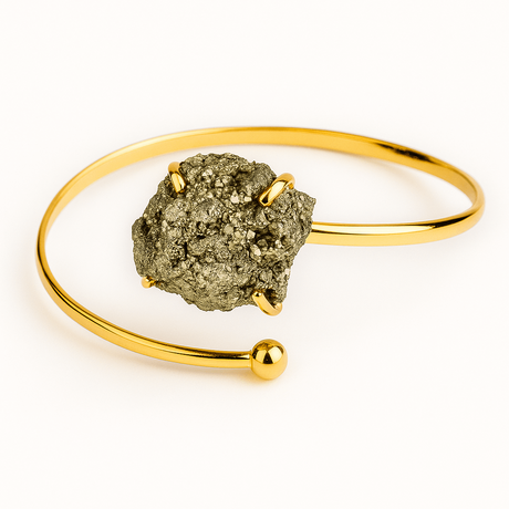 Magnet pentru bani si energie – Bratara aurie cu piatra de pirita