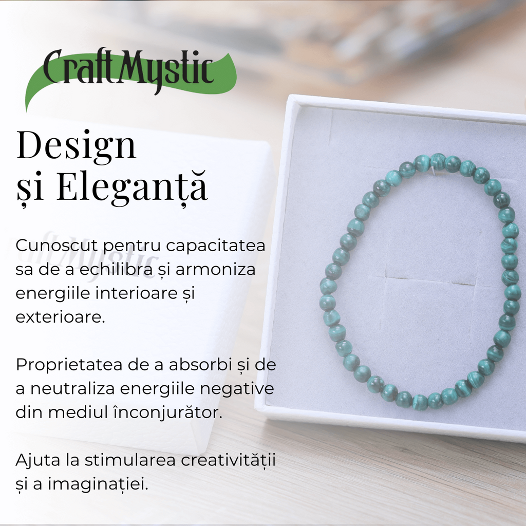 Bratara Elastica cu Margele 5mm din Malachit Semipretios Natural