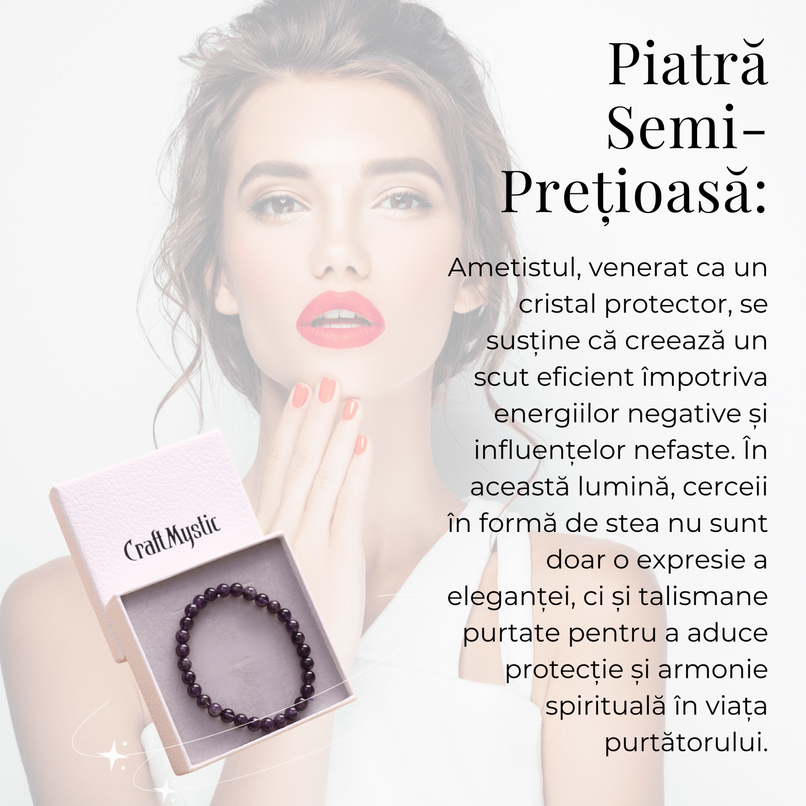 Bratara Elastica cu Margele Naturale de 6mm din Ametist
