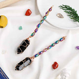 Maturica Decorativa 14 cm cu Obsidian Dublu varf Natural Ornament Handmade Perfect pentru Energie Pozitiva si Noroc in Viata