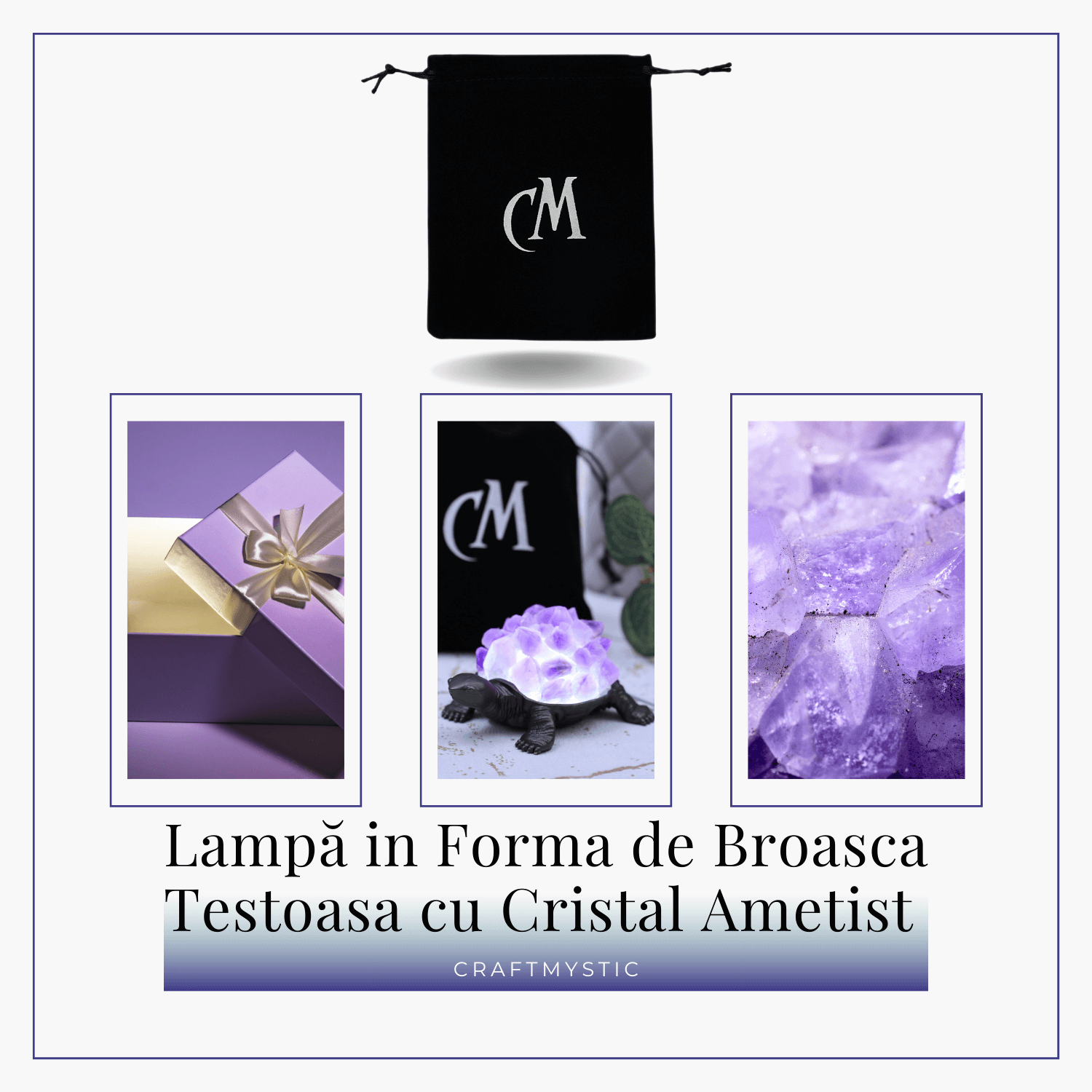 Mini Lampa Broasca Testoasa cu Cristale de Ametist