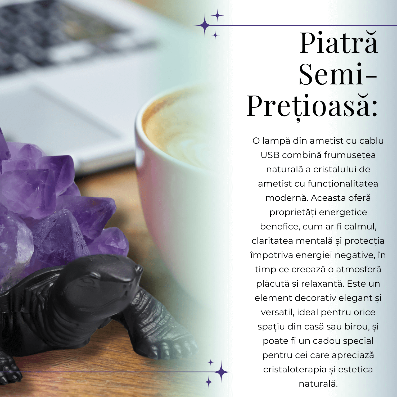 Mini Lampa Broasca Testoasa cu Cristale de Ametist